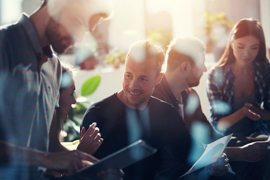 Business people connected on internet network with a tablet. concept of startup company. 