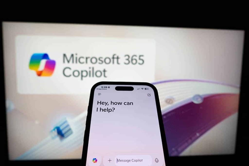 Kiel, SH, Germany - March 13, 2025: Mobile phone displaying the Microsoft AI Assistant app Copilot on the screen in front of the business website.