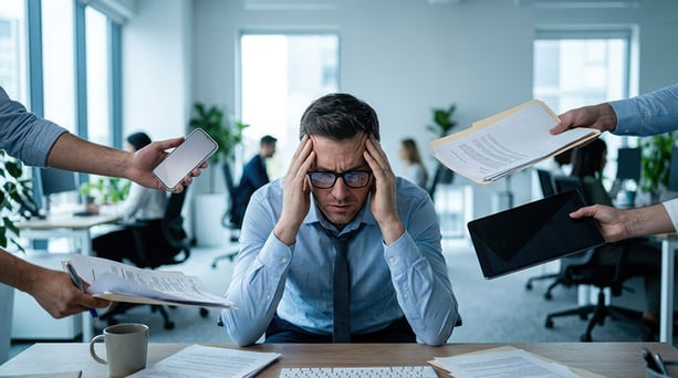 Business leader reviewing multiple AI tools on screen, representing uncontrolled AI adoption in a company